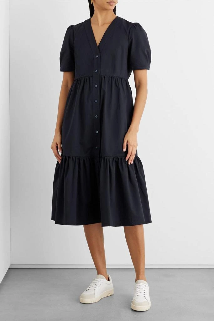 商品IRIS & INK|Brady gathered organic cotton-blend sateen midi dress,价格¥885,第2张图片详细描述