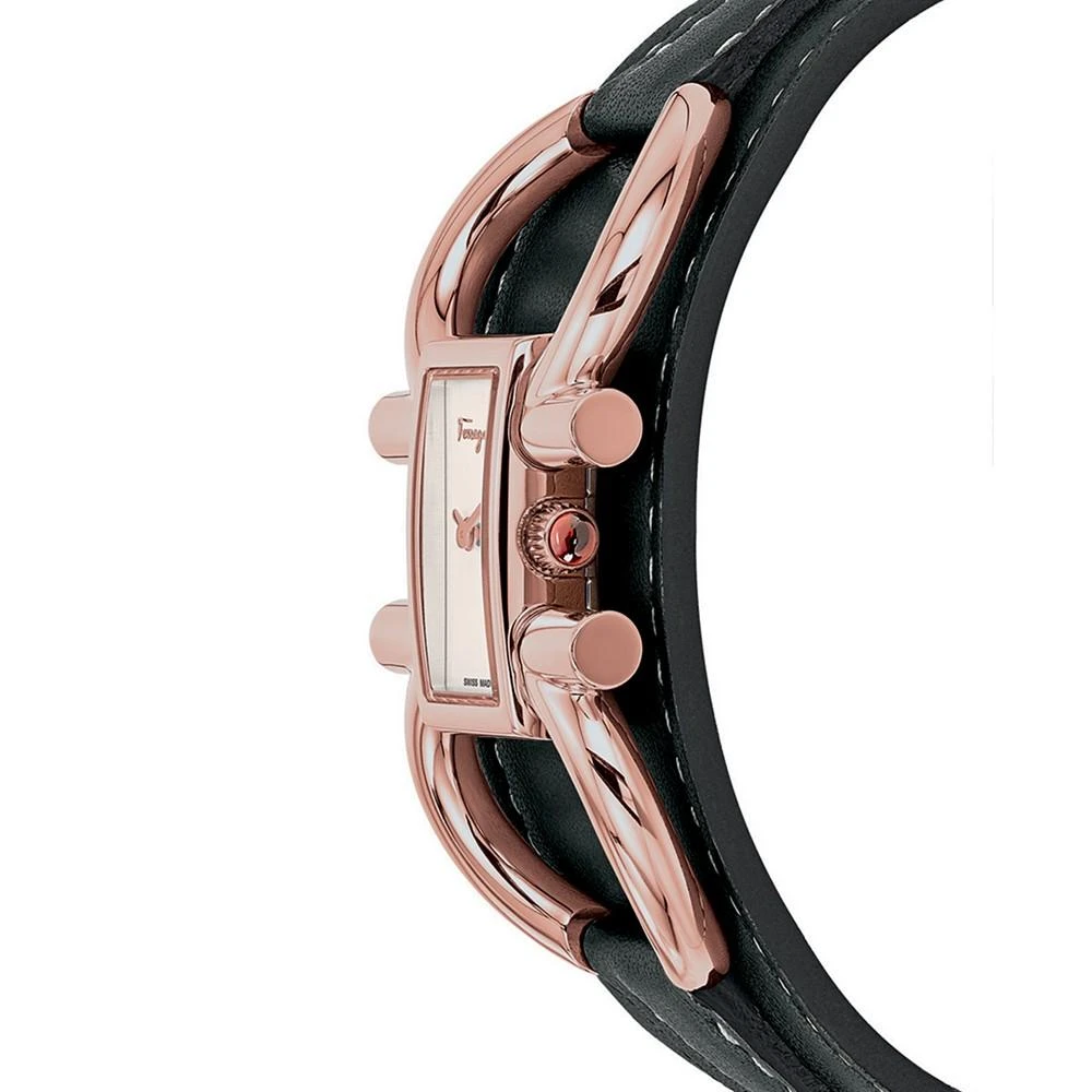 商品Salvatore Ferragamo|Ferragamo Women's Swiss Double Gancini Black Calf Leather Cuff Strap Watch 13x23mm,价格¥6780,第2张图片详细描述