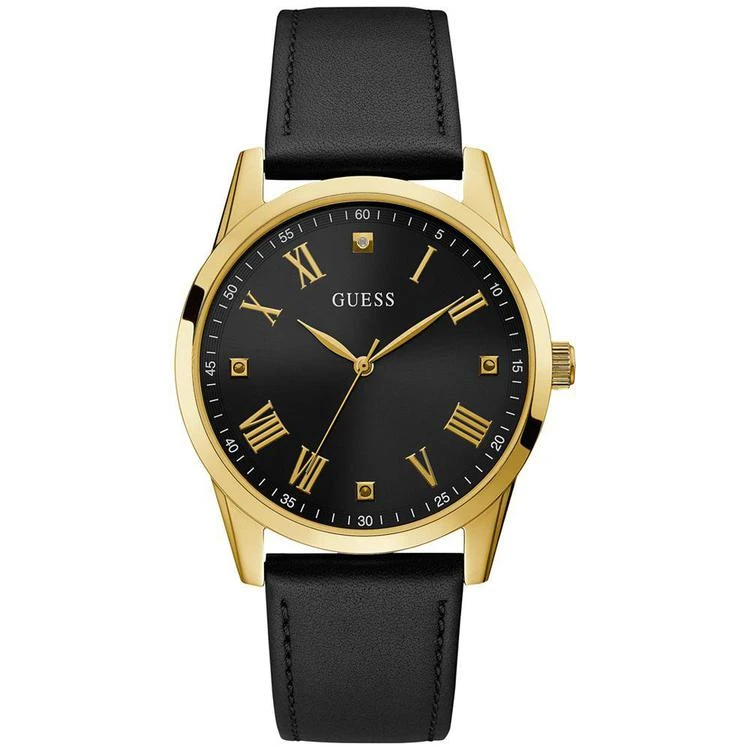 商品GUESS|Men's Diamond-Accent Black Leather Strap Watch 42mm, Created for Macy's,价格¥561,第2张图片详细描述