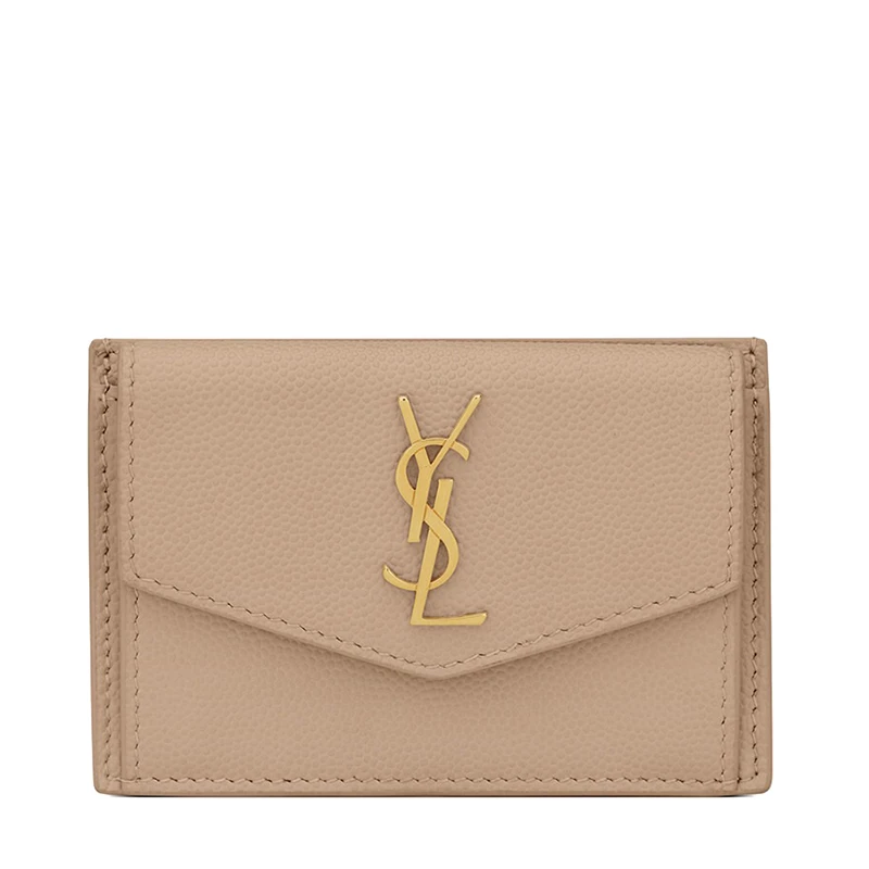 SAINT LAURENT PARIS/圣罗兰 YSL 22新款UPTOWN系列 女士深米色粒面压纹皮革徽标金扣翻盖开��合钱包卡包5823051GF0J2721 商品