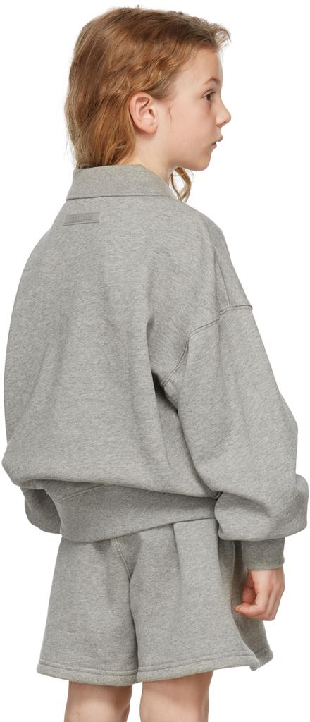 Kids Grey French Terry Long Sleeve Polo商品第4张图片规格展示