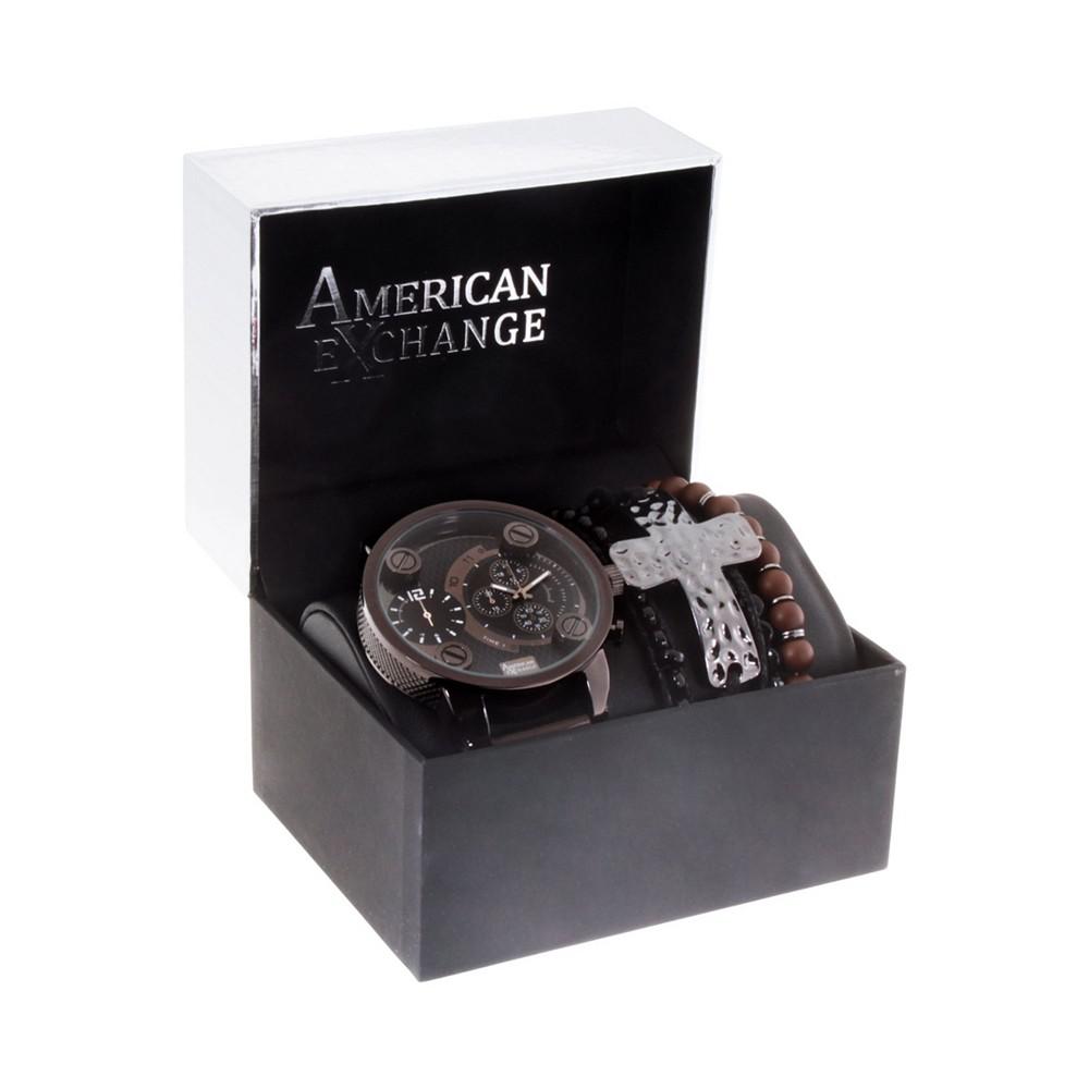 Men's Brown Leather Strap Watch 40mm Gift Set, 2 Piece商品第5张图片规格展示