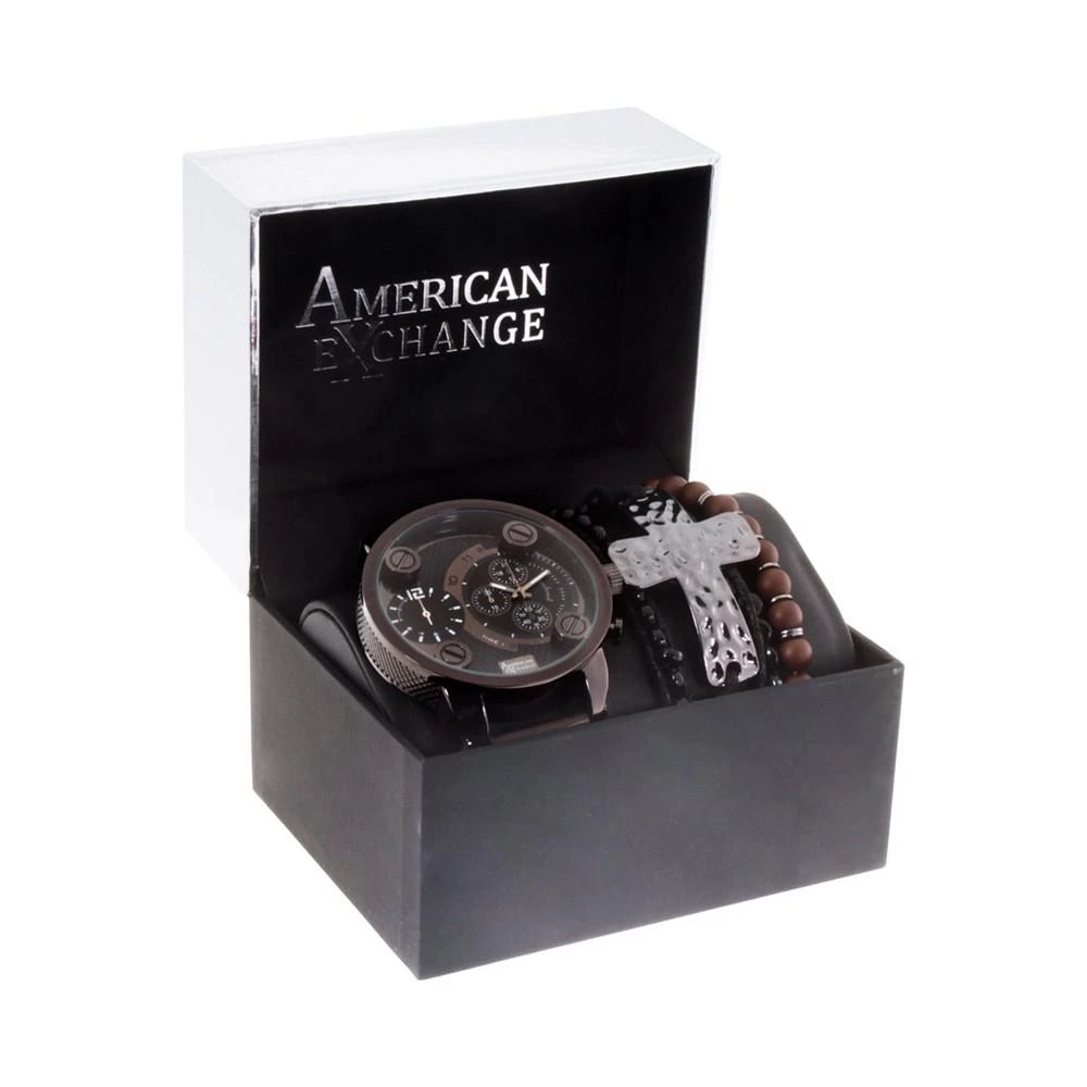 商品American Exchange|Men's Brown Leather Strap Watch 40mm Gift Set, 2 Piece,价格¥150,第5张图片详细描述