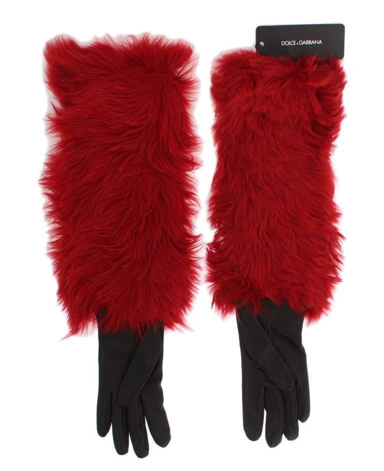 商品Dolce & Gabbana|Dolce & Gabbana Brown Leather Red Fur Elbow Gloves,价格¥6827,第5张图片详细描述