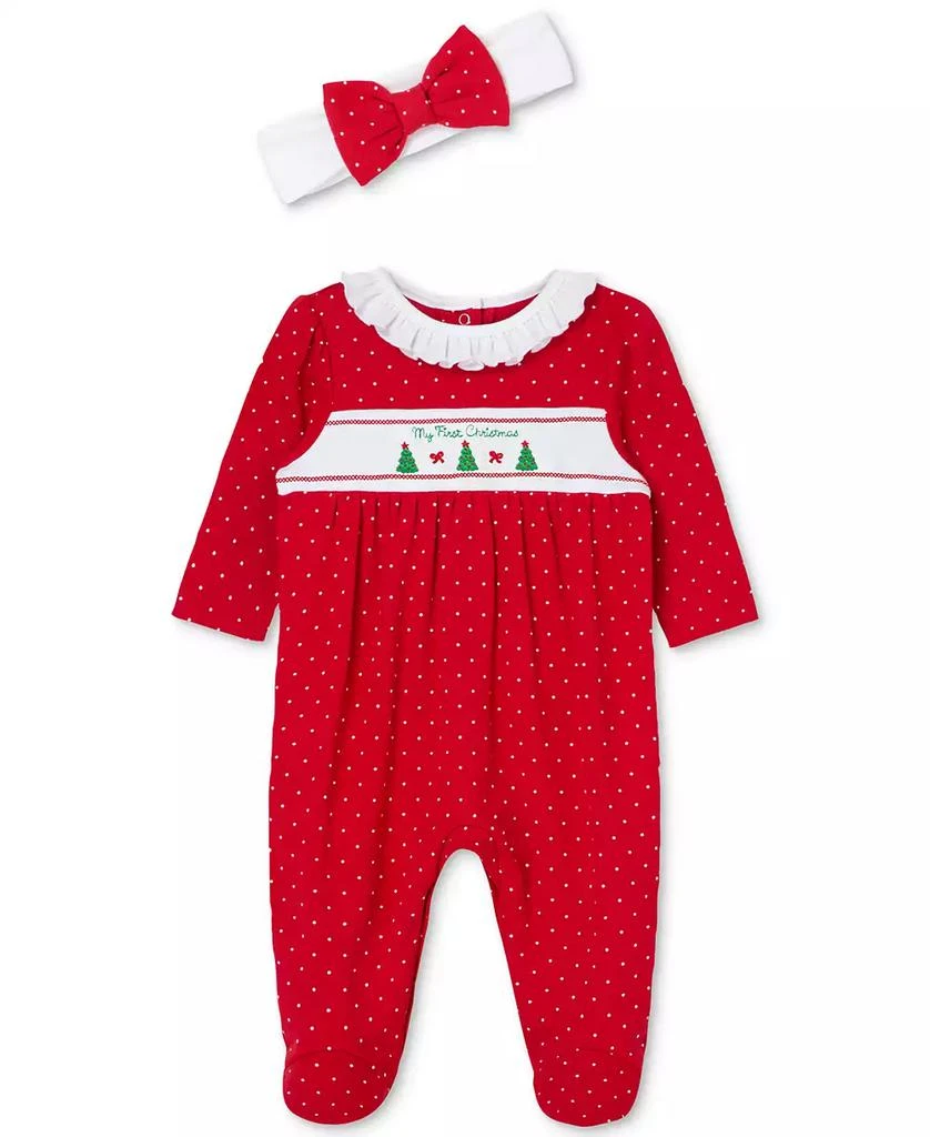 商品Little Me|Baby Girls Dainty Trees Cotton Footed Coverall & Headband, 2 Piece Set,价格¥206,第1张图片