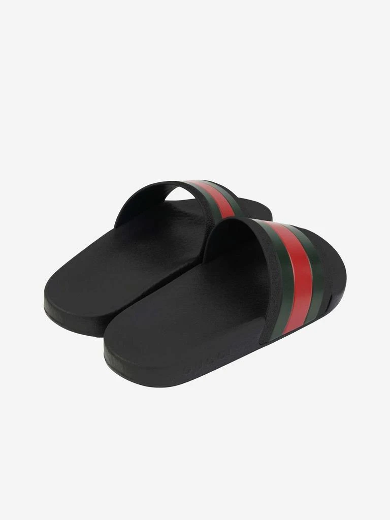 商品Gucci|Gucci Kids Rubber Sliders With Web in Black,价格¥1746,第3张图片详细描述