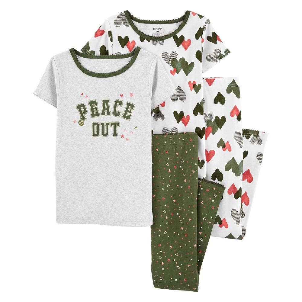 Little Girls Pajama and Short Sleeves T-shirt, 4-Piece Set商品第1张图片规格展示