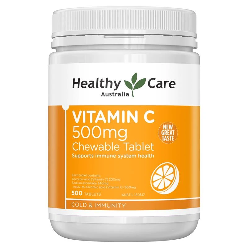 商品Healthy Care|澳洲Healthy Care Vitamin C 天然维生素C片hc VC维C咀嚼片500粒,价格¥151,第1张图片