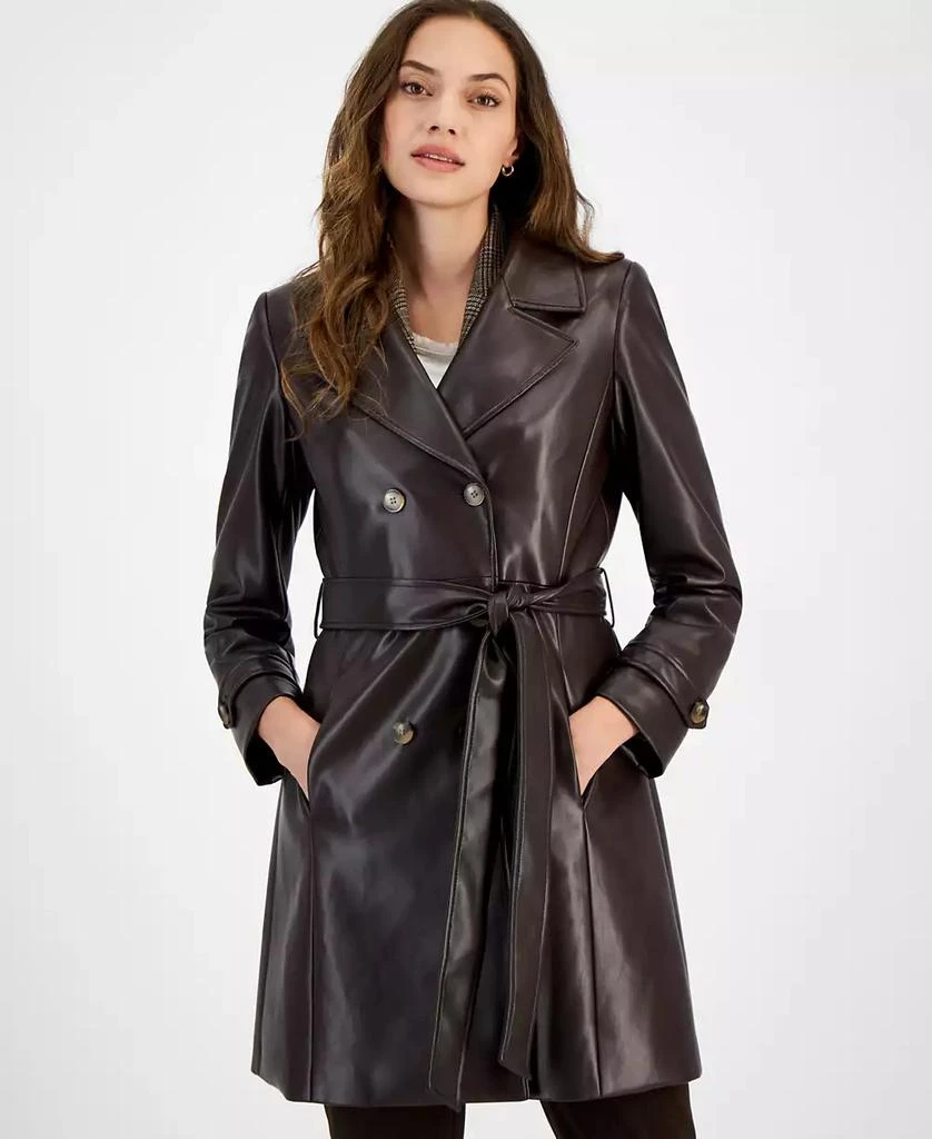 商品Tahari|Women's Faux-Leather Trench Coat,价格¥469,第3张图片详细描述