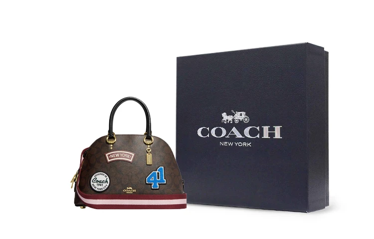 商品[国内直发] Coach|蔻驰 Katy 30 经典老花拉链开合滑雪贴饰 皮革 单肩斜挎手提包 大号 女款 深棕色,价格¥1982,第5张图片详细描述