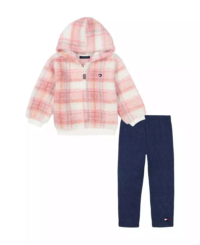 商品Tommy Hilfiger|Toddler and Little Girls Plaid Hooded Semi-Zip Pullover and Jegging Outfit, 2-Piece Set,价格¥188,第1张图片