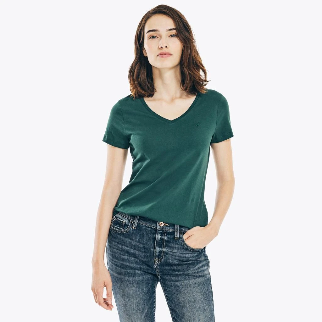 Womens Solid V-Neck T-Shirt 商品