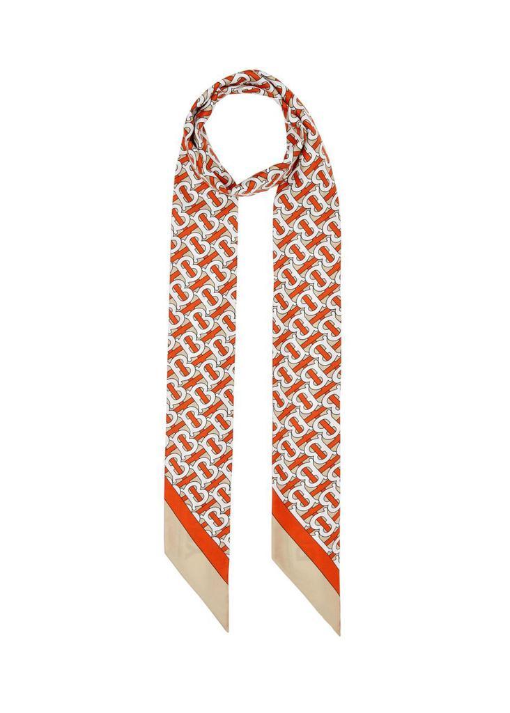 商品Burberry|Monogram and logo print silk skinny scarf,价格¥1401,第1张图片