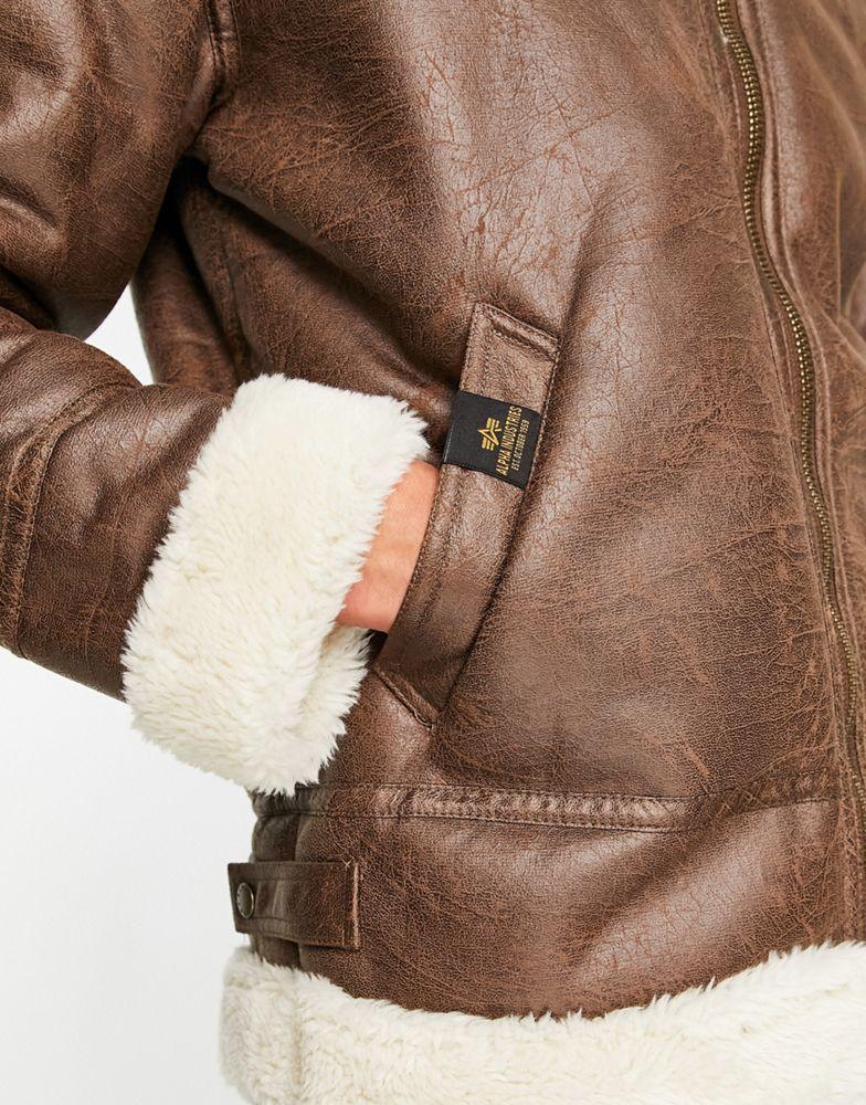 Alpha Industries B3 faux leather shearling flight jacket in brown商品第3张图片规格展示