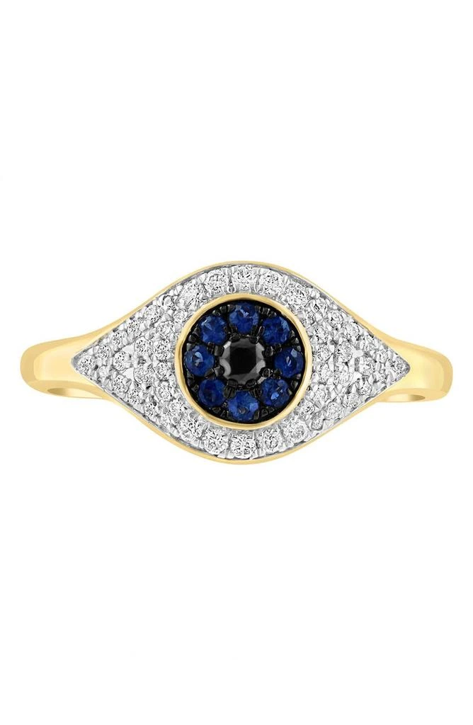商品Effy|14K Yellow Gold Diamond & Sapphire Evil Eye Ring - 0.32 tcw - Size 7,价格¥4901,第1张图片