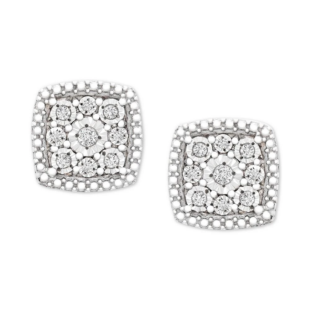 商品Macy's|Diamond Cushion Cluster Stud Earrings (1/10 ct. t.w.) in Sterling Silver,价格¥243,第3张图片详细描述