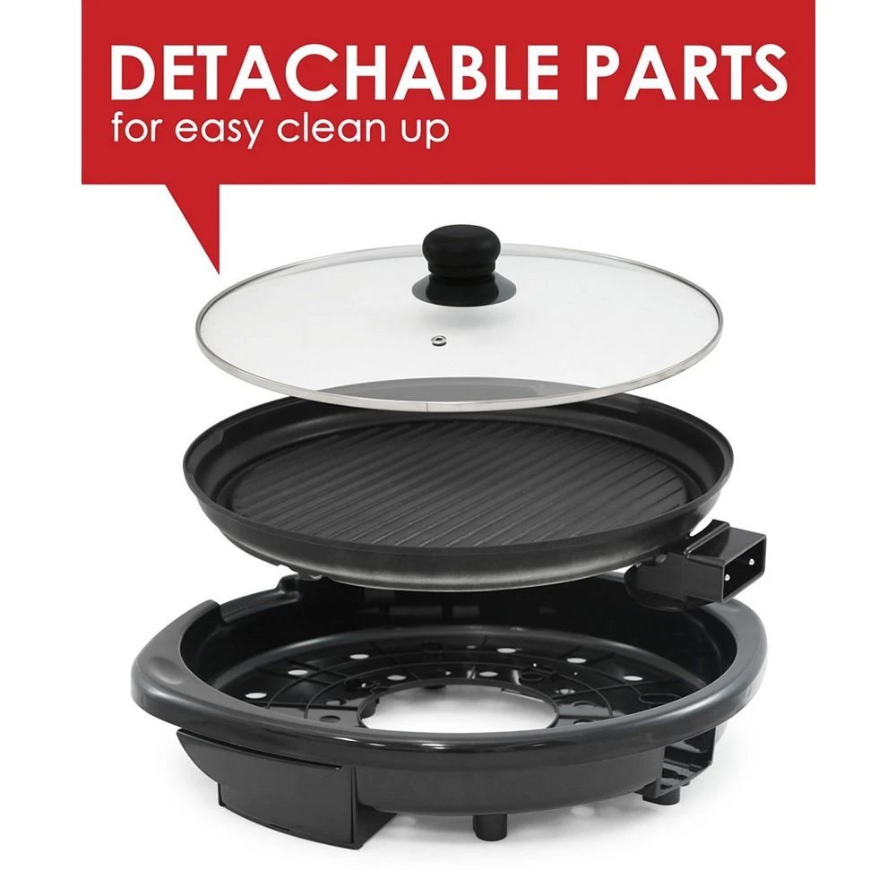 商品Elite Gourmet|14 inch Smokeless Indoor Electric BBQ Nonstick Grill with Glass Lid, Dishwasher Safe,价格¥352,第5张图片详细描述