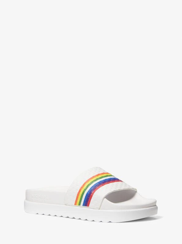 商品Michael Kors|Tyra Rainbow Stripe Embossed Leather Slide Sandal,价格¥370,第1张图片