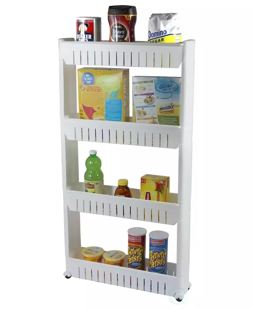 商品Basicwise|Vintiquewise Slim Storage Cabinet Organizer 4 Shelf Rolling Pull Out Cart Rack Tower with Wheels,价格¥590,第1张图片