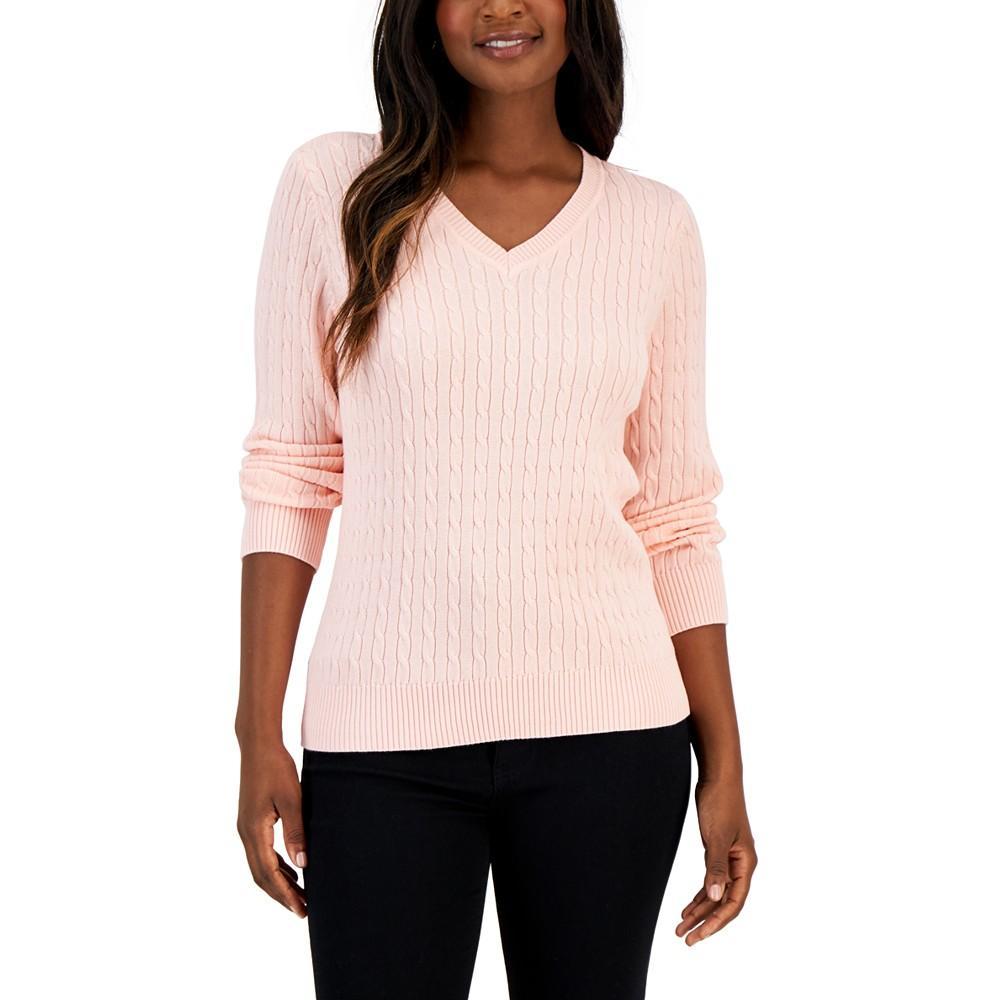 商品Karen Scott|Women's Cable V-Neck Long Sleeve Sweater, Created for Macy's,价格¥132,第3张图片详细描述