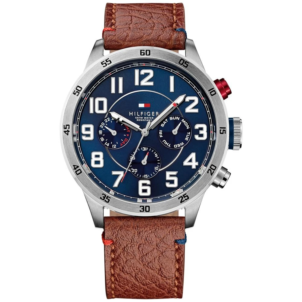 商品Tommy Hilfiger|Men's Brown Leather Strap Watch 46mm,价格¥926,第1张图片