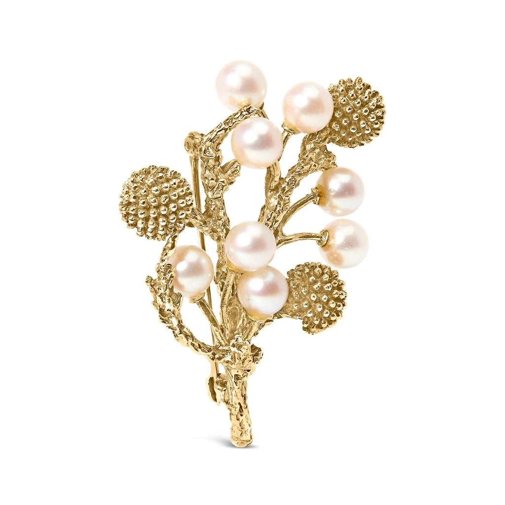 商品Haus of Brilliance|18K Yellow Gold Cultured Akoya Pearl Tree Branch Brooch Pin with Hammered Polish,价格¥25582,第2张图片详细描述