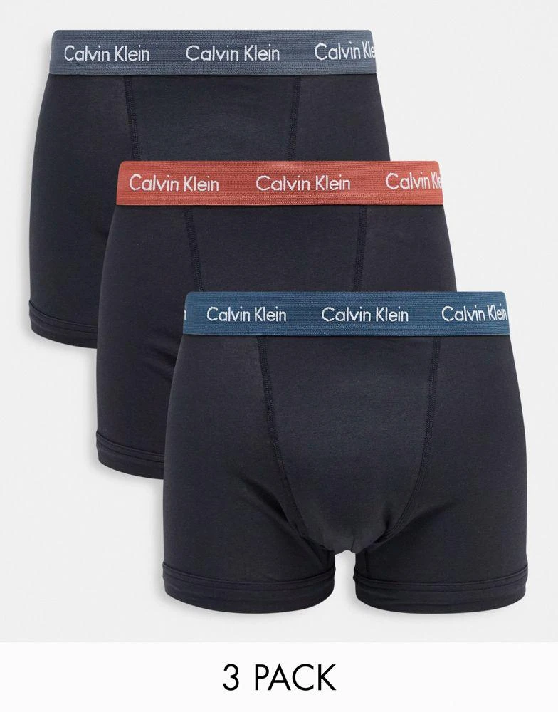 商品Calvin Klein|Calvin Klein 3-pack trunks in black with contrast colour waistbands,价格¥406,第1张图片