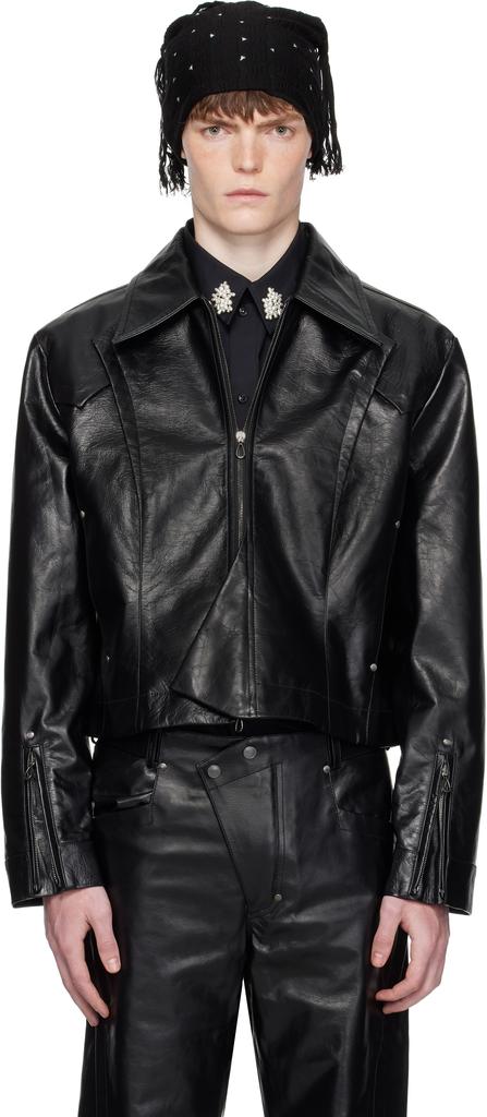 Shop Black Kraner Cropped Leather Jacket on Sale at BeyondStyle