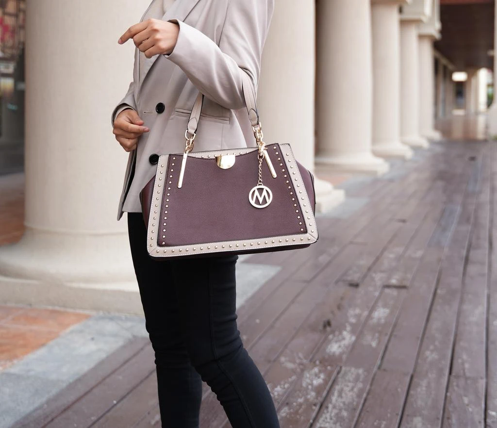 商品MKF Collection By Mia K.|Aubrey Vegan Leather Multi Compartment Satchel Handbag - Color Block,价格¥556,第2张图片详细描述