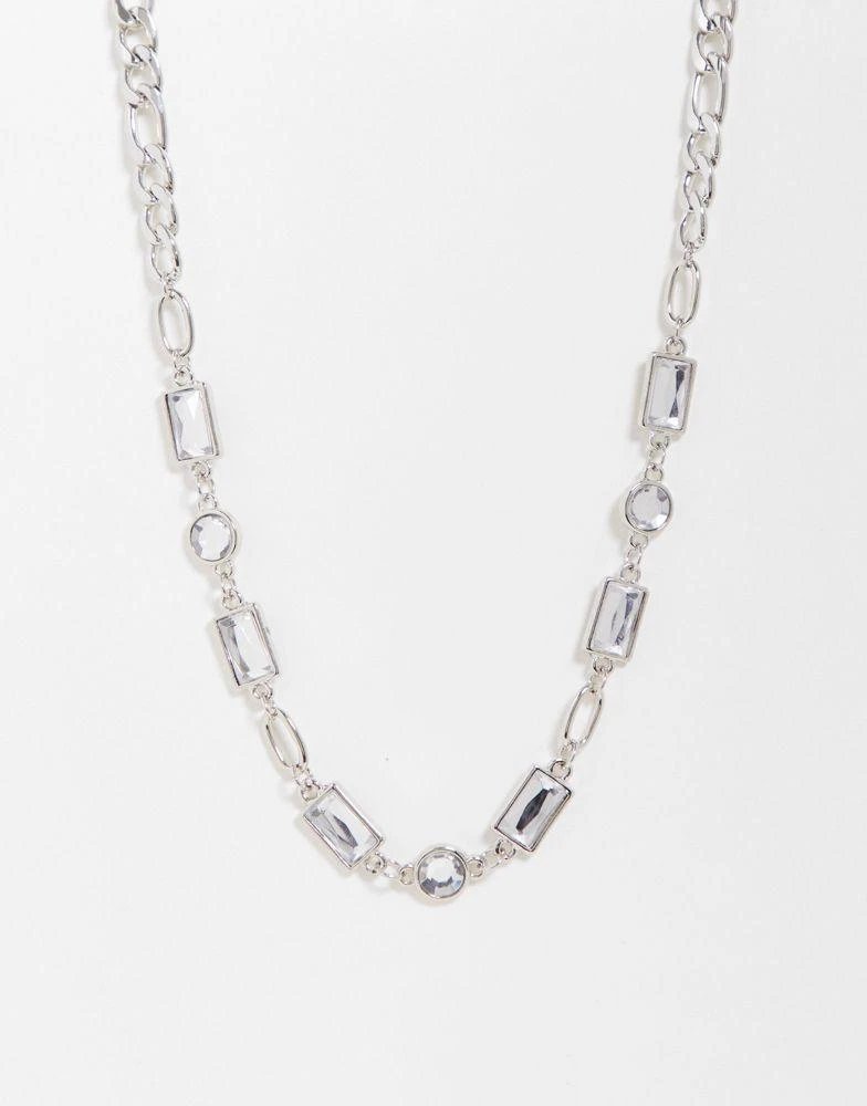 商品Reclaimed Vintage|Reclaimed Vintage inspired unisex chain necklace with faux crystal in silver,价格¥79,第1张图片