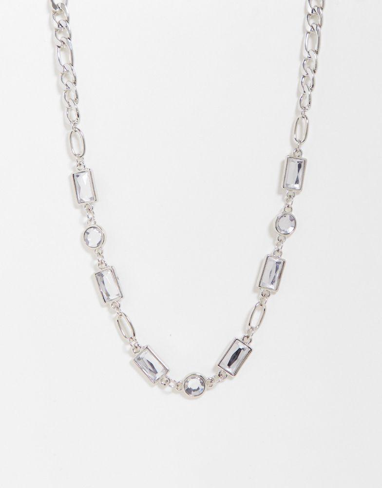 商品Reclaimed Vintage|Reclaimed Vintage inspired unisex chain necklace with faux crystal in silver,价格¥85,第1张图片