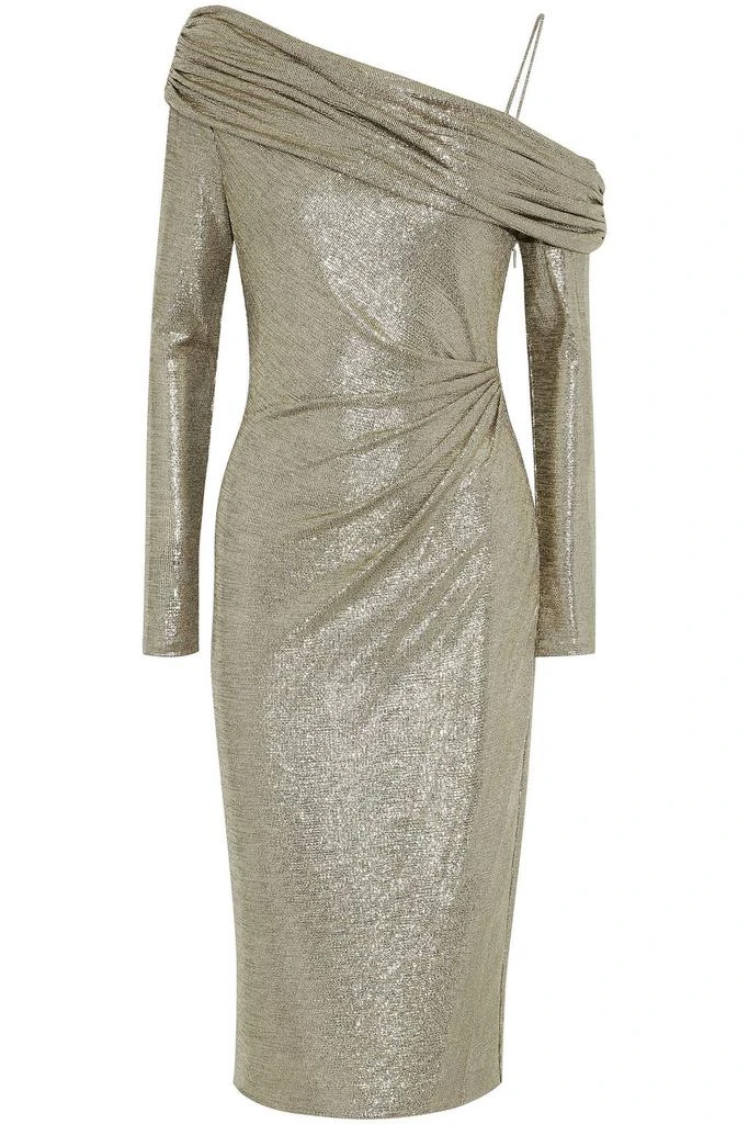 商品Rachel Zoe|Cold-shoulder ruched metallic stretch-knit midi dress,价格¥637,第3张图片详细描述