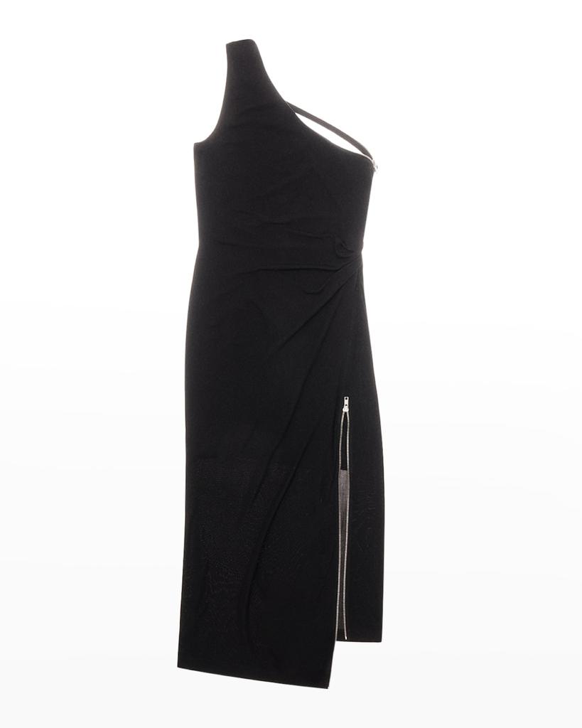 One-Shoulder Asymmetric Zipper Bodycon Midi Dress商品第2张图片规格展示