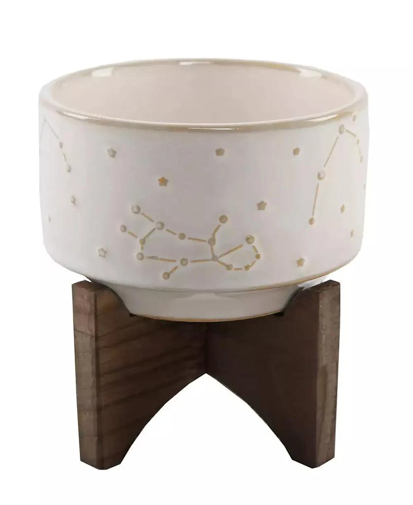 商品Flora Bunda|Constellation Ceramic Planter Pot on Wood Stand, 4.25",价格¥222,第1张图片
