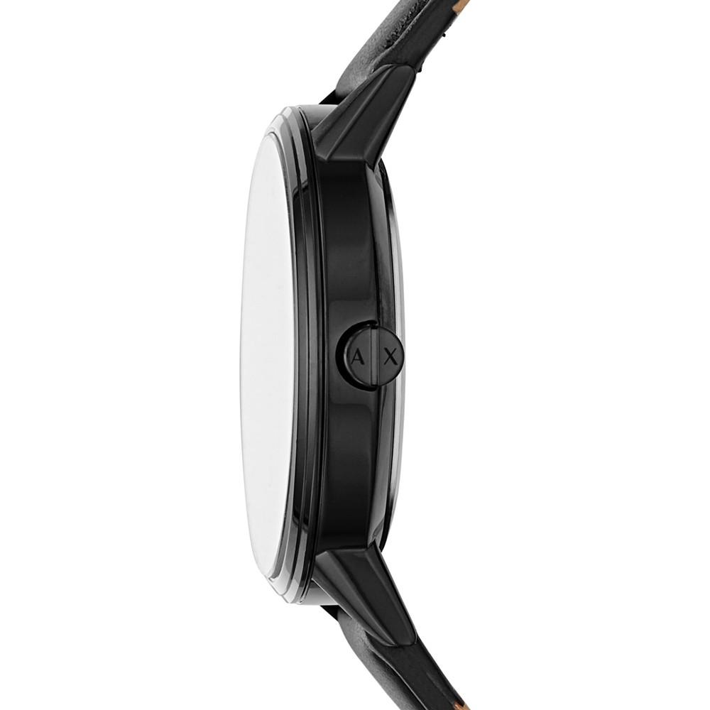 Men's Black Leather Strap Watch 42mm商品第2张图片规格展示