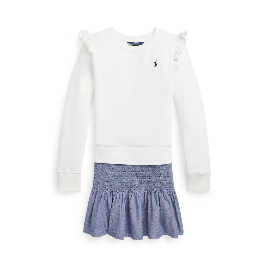 商品Ralph Lauren|Chambray & Fleece Sweatshirt Dress (Big Kids),价格¥405,第1张图片