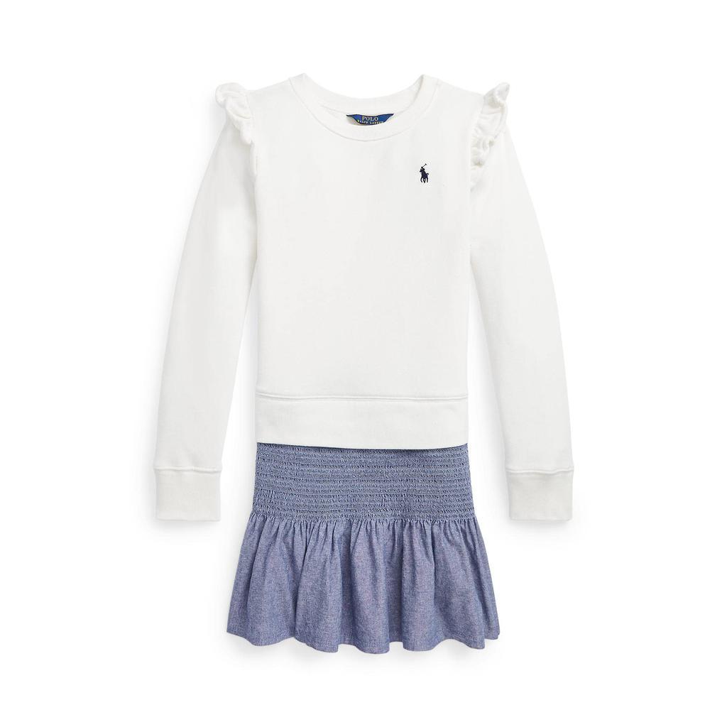 商品Ralph Lauren|Chambray & Fleece Sweatshirt Dress (Big Kids),价格¥585,第1张图片