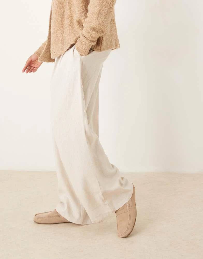 商品ASOS|ASOS DESIGN loose fit smart trousers with wide waistband and linen blend in neutral,价格¥436,第4张图片详细描述