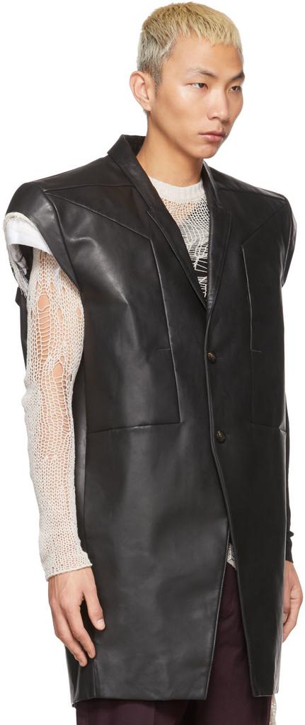 Black Leather Jumbo Tatlin Sleeveless Blazer商品第2张图片规格展示