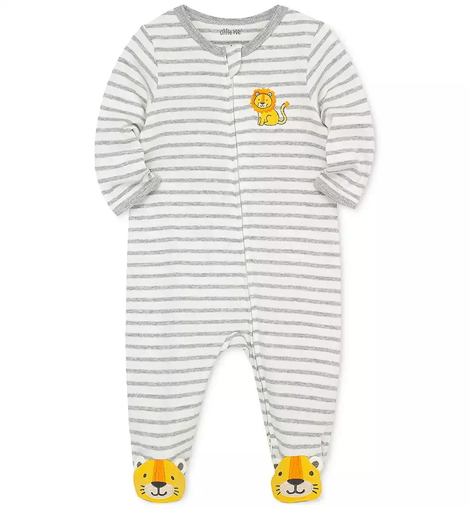 商品Little Me|Baby Boys Long Sleeved Striped Lion Footed Coverall,价格¥98,第3张图片详细描述