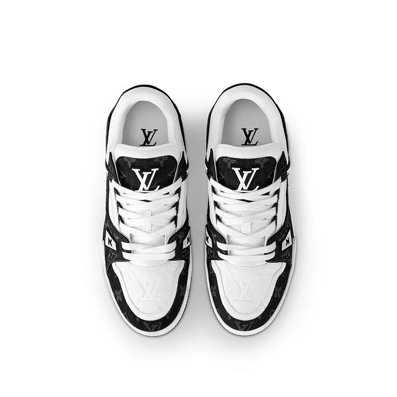 商品Louis Vuitton|【现�货】LV/路易威登 女士黑色小牛皮配牛仔布制橡胶鞋底运动鞋,价格¥9777,第6张图片详细描述