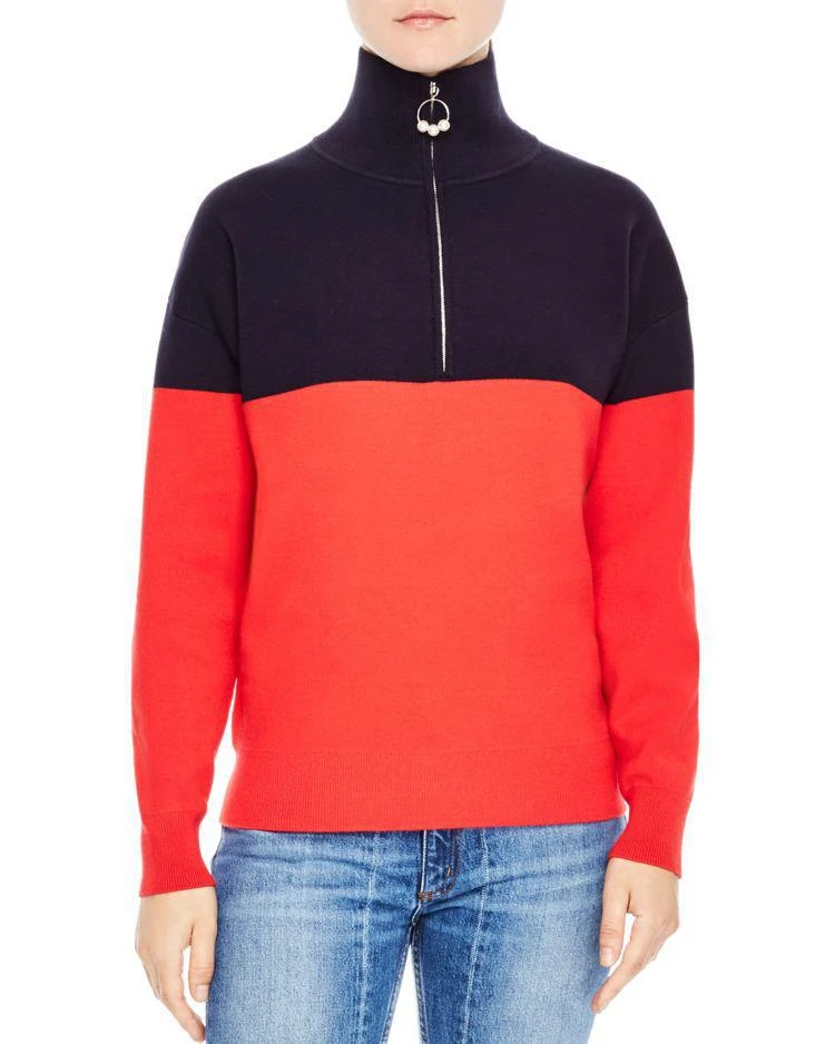 商品Sandro|Vega Color-Block Half-Zip Sweater ,价格¥1203,第1张图片