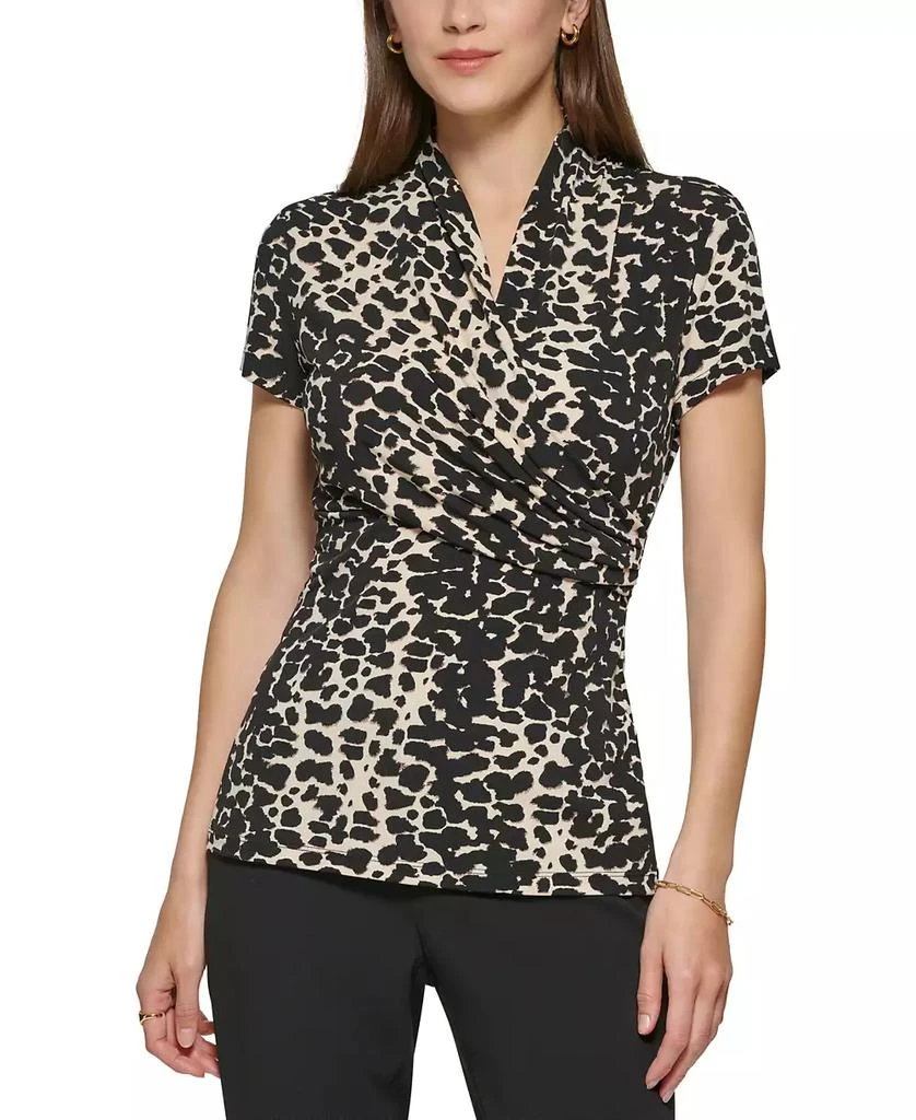 商品DKNY|Petite Animal-Print Draped Surplice Blouse, Created for Macy's,价格¥373,第1张图片