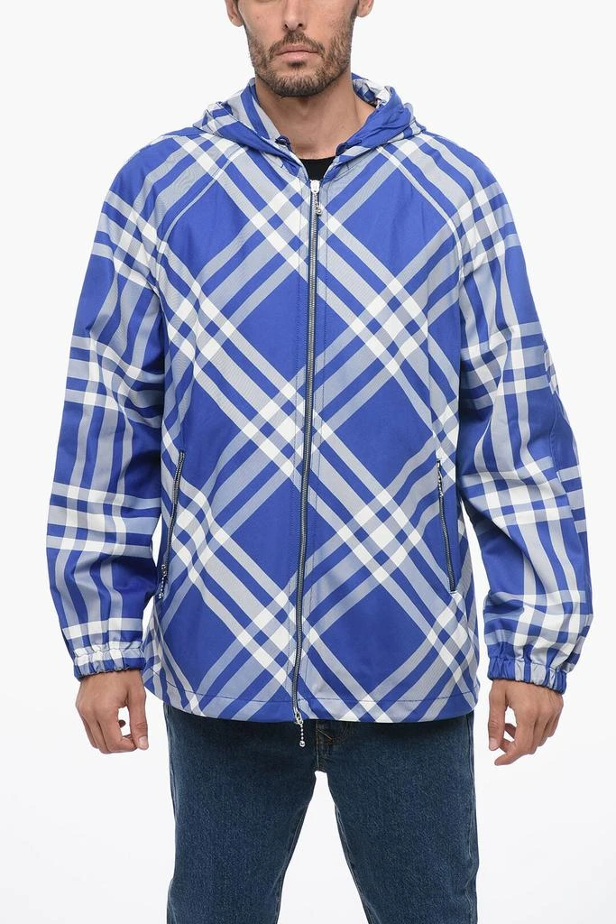 商品Burberry|Burberry Check Print Hooded Windbreaker,价格¥11082,第1张图片