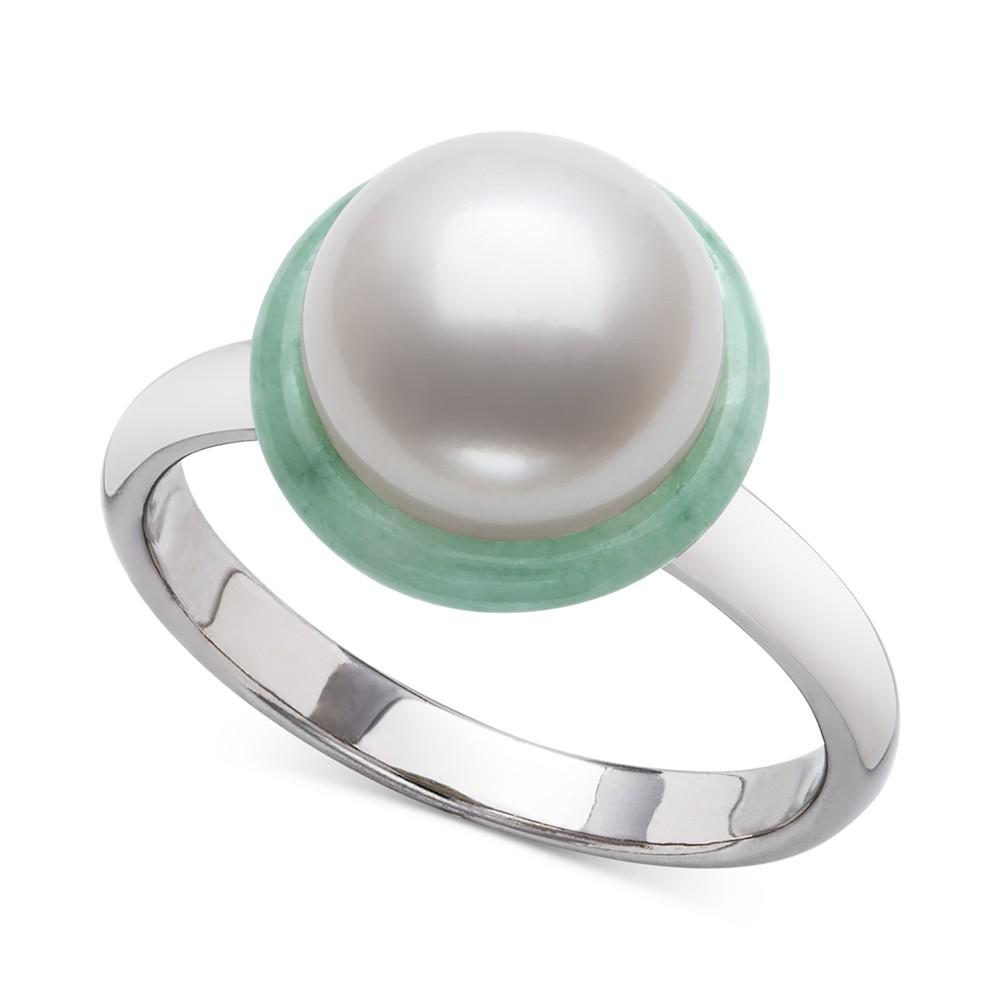 Cultured Freshwater Pearl (9mm) & Jade Halo Ring in Sterling Silver商品第1张图片规格展示