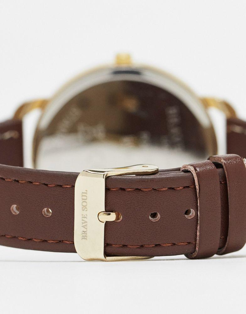 商品Brave Soul|Brave Soul slimline strap watch in tan,价格¥174,第5张图片详细描述