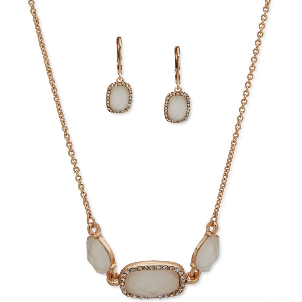 Gold-Tone 2-Pc. Set Mother of Pearl Doublet & Crystal Collar Necklace & Matching Drop Earrings商品第1张图片规格展示