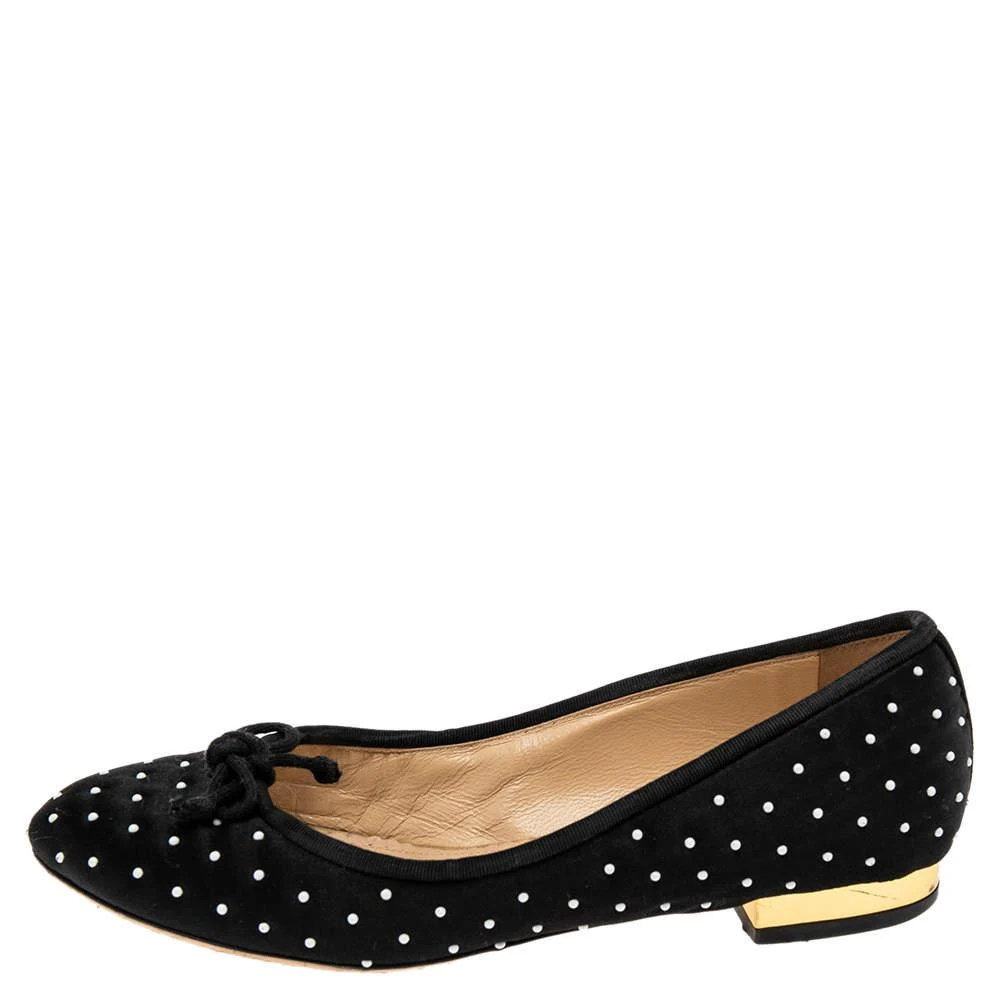 商品[二手商品] Charlotte Olympia|Charlotte Olympia Black Satin White Studed Bow Ballet Flats Size 36,价格¥851,第2张图片详细描述