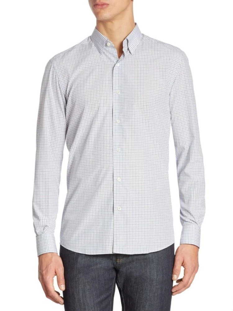 商品Zegna|Micro-Checkered Long-Sleeve Shirt,价格¥1467,第1张图片