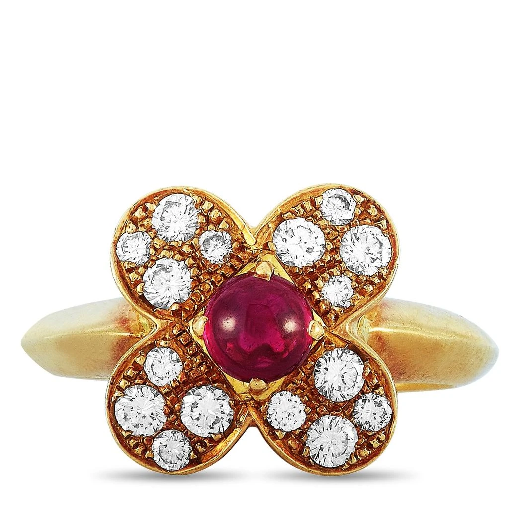 商品[二手商品] Van Cleef & Arpels|Van Cleef & Arpels Trefle 18K Yellow Gold 0.40 ct Diamond and Cabochon Ruby Ring,价格¥29510,第3张图片详细描述